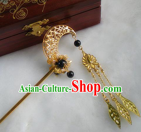 Chinese Ancient Hair Accessories Golden Moon Hairpins Traditional Hanfu Palace Hair Clip for Women