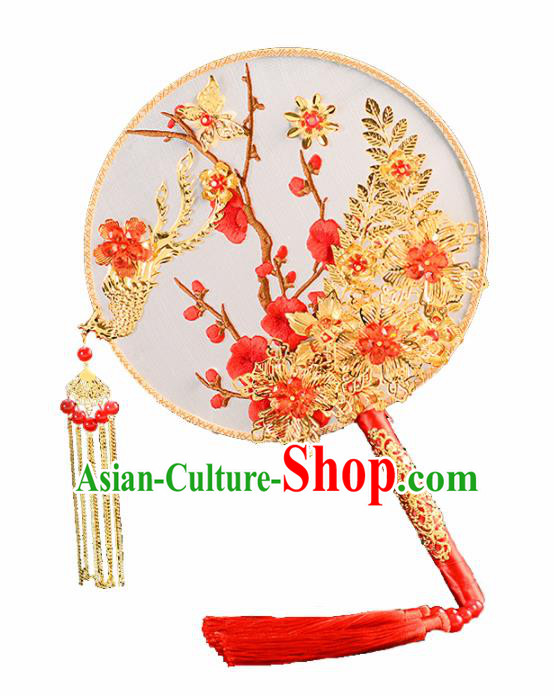 Chinese Traditional Wedding Round Fans Classical Ancient Hanfu Palace Fans for Women