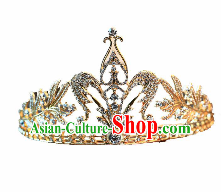 Top Grade Wedding Hair Accessories Traditional Baroque Bride Golden Royal Crown for Women