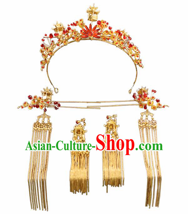 Chinese Ancient Hair Accessories Wedding Phoenix Coronet Tassel Hairpins Traditional Hair Clip for Women