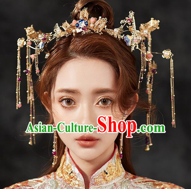 Chinese Ancient Hair Accessories Wedding Hair Clip Hairpins Traditional Blueing Phoenix Coronet for Women