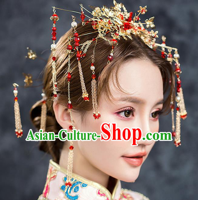 Chinese Ancient Hair Accessories Wedding Tassel Hairpins Traditional Xiuhe Suit Hair Crown for Women
