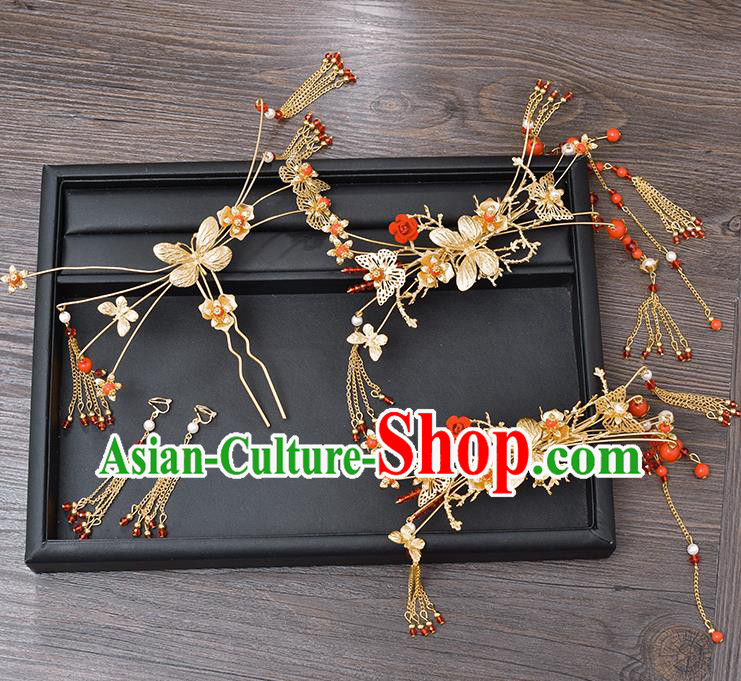 Chinese Ancient Hair Accessories Wedding Tassel Hairpins Traditional Xiuhe Suit Hair Crown for Women