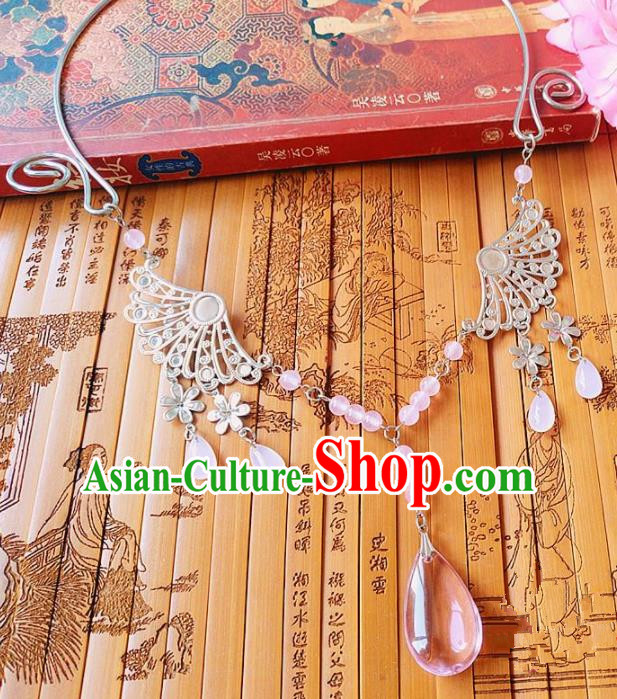 Chinese Ancient Bride Hanfu Accessories Traditional Palace Pink Crystal Necklace for Women