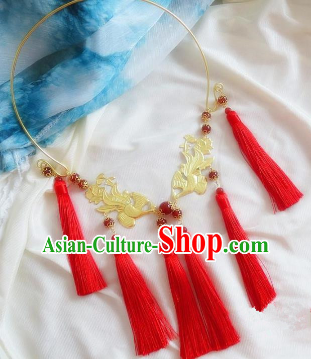 Chinese Ancient Princess Jewelry Accessories Traditional Hanfu Red Tassel Necklace for Women