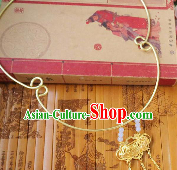Chinese Ancient Princess Jewelry Accessories Traditional Hanfu Golden Longevity Lock Necklace for Women