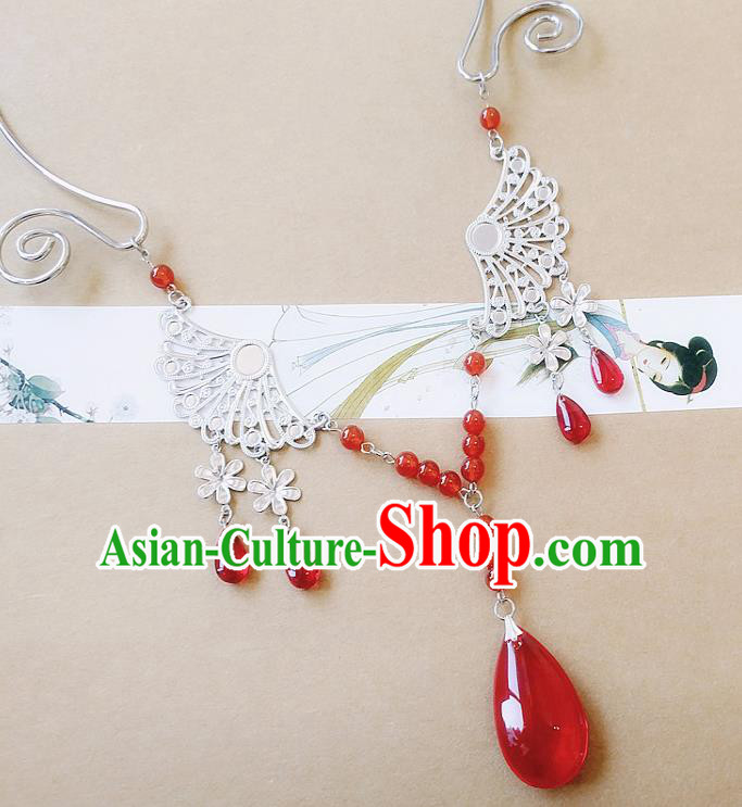 Chinese Ancient Bride Hanfu Accessories Traditional Palace Red Crystal Necklace for Women