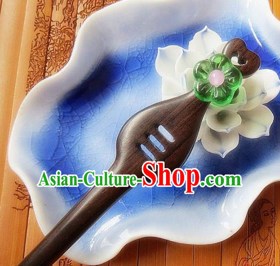 Chinese Ancient Princess Hair Accessories Traditional Hanfu Green Flower Ebony Hairpins for Women