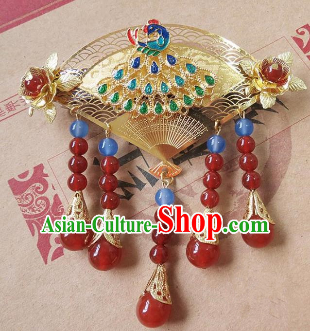 Chinese Ancient Princess Hair Accessories Traditional Hanfu Blueing Peacock Hair Claw Hairpins for Women