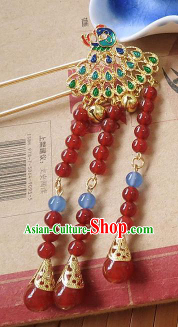 Chinese Ancient Princess Hair Accessories Traditional Hanfu Blueing Peacock Hairpins for Women