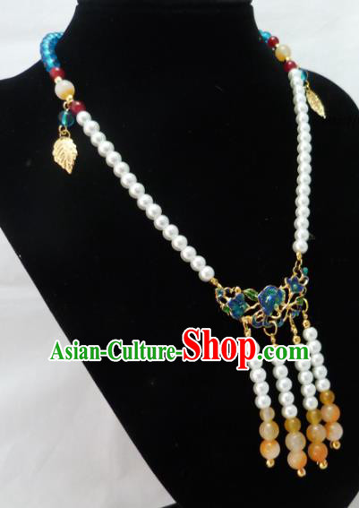 Chinese Ancient Bride Hanfu Accessories Traditional Palace Pearls Necklace for Women