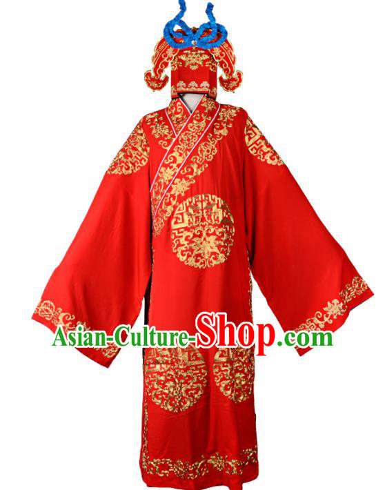 Professional Chinese Beijing Opera Costume Traditional Peking Opera Scholar Red Robe and Hat for Adults
