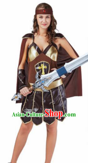 Traditional Rome Costume Ancient Roman Female Warrior Brown Dress for Women