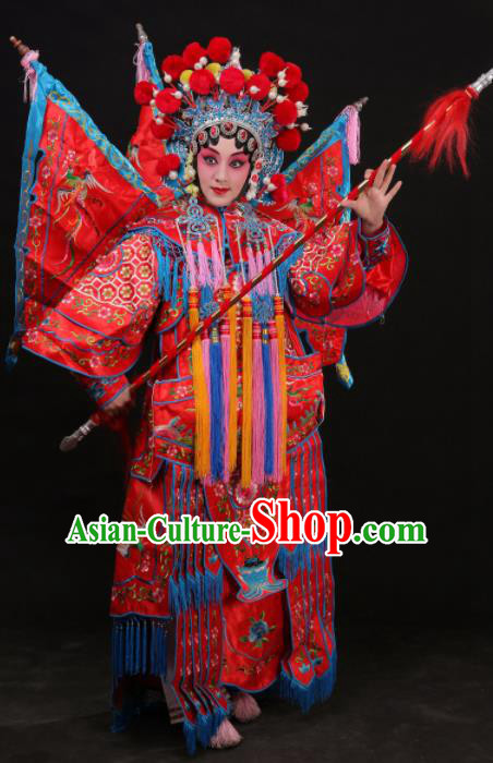 Professional Chinese Traditional Beijing Opera Costume Female General Embroidered Red Clothing for Adults