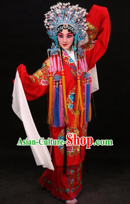 Professional Chinese Traditional Beijing Opera Costume Princess Embroidered Red Dress for Adults
