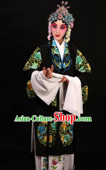 Professional Chinese Traditional Beijing Opera Costume Old Women Embroidered Black Dress for Adults