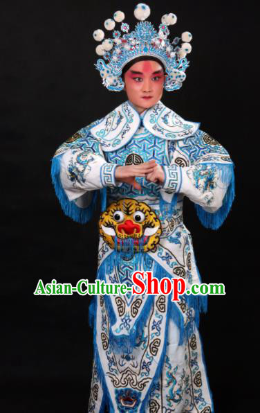 Professional Chinese Beijing Opera Takefu Costume Traditional Peking Opera Warrior White Clothing for Adults