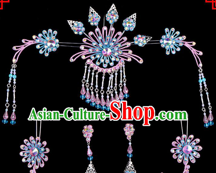 Professional Chinese Beijing Opera Hair Accessories Ancient Princess Blue Hairpins Headwear for Women