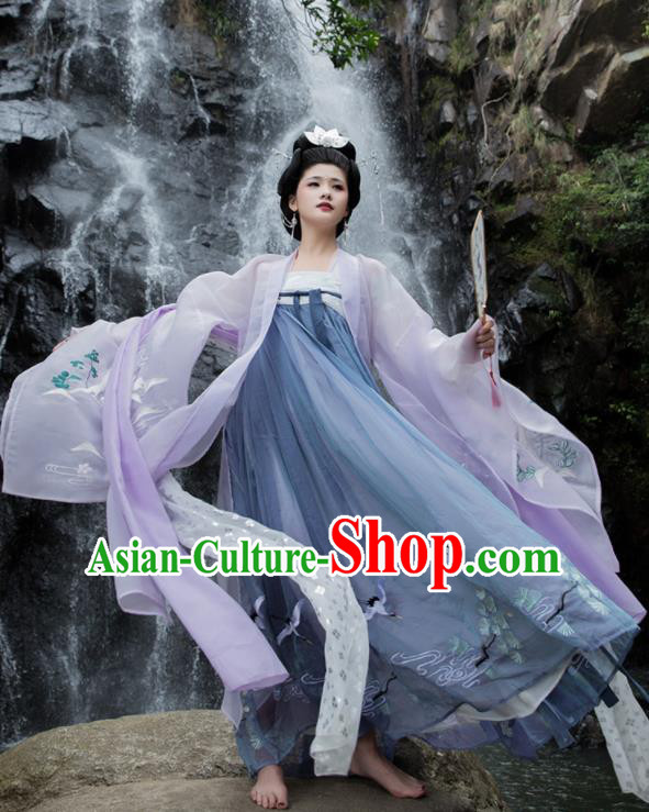 Chinese Traditional Tang Dynasty Imperial Consort Replica Costume Ancient Embroidered Hanfu Dress for Women