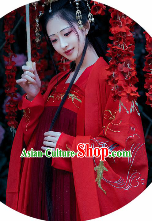 Chinese Ancient Palace Princess Red Dress Traditional Tang Dynasty Wedding Replica Costume for Women