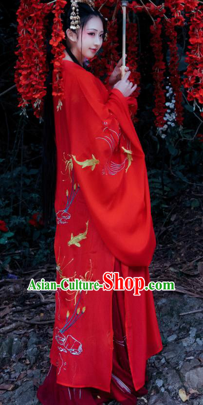 Chinese Ancient Palace Princess Red Dress Traditional Tang Dynasty Wedding Replica Costume for Women