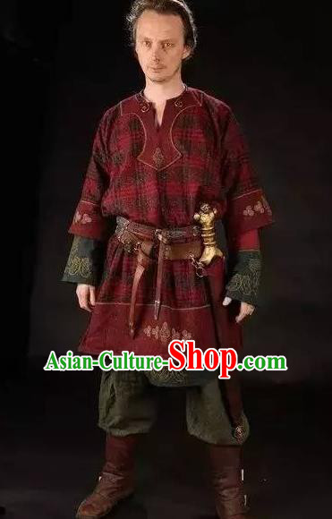 Traditional Roman Male Costume Ancient Rome Warrior Red Tunics Clothing for Men