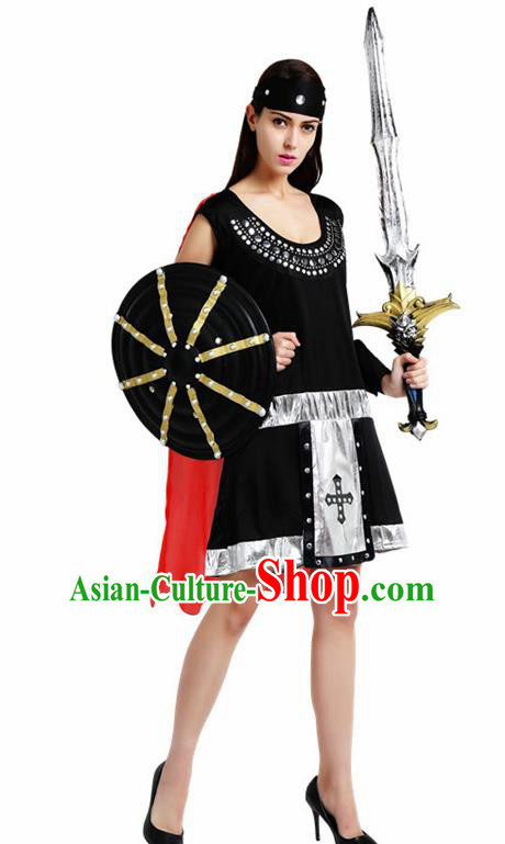 Traditional Roman Costume Ancient Rome Female Warrior Black Dress for Women