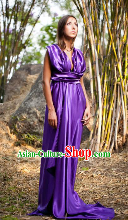 Traditional Roman Costume Ancient Rome Queen Dress Purple Stola for Women