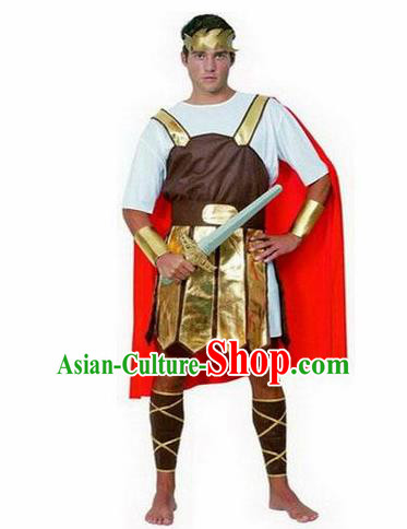 Traditional Roman Warrior Costume Ancient Rome General Brown Tunics Clothing for Men