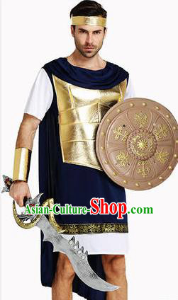 Traditional Roman Costume Ancient Rome Warrior Clothing Blue Toga for Men