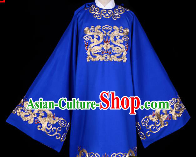 Professional Chinese Beijing Opera Costume Ancient Minister Royalblue Embroidered Robe for Adults