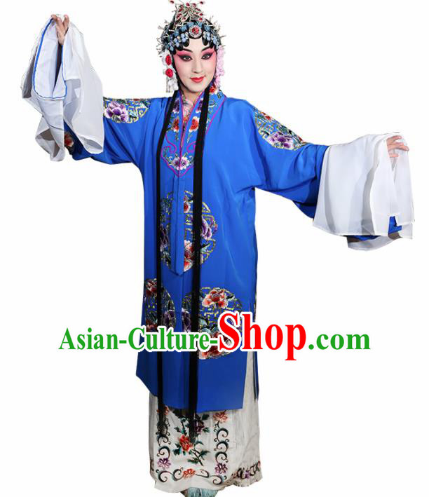 Professional Chinese Traditional Beijing Opera Costume Ancient Princess Embroidered Blue Dress for Adults
