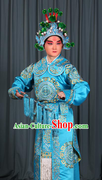 Professional Chinese Beijing Opera Takefu Costume Ancient Swordsman Blue Clothing for Adults