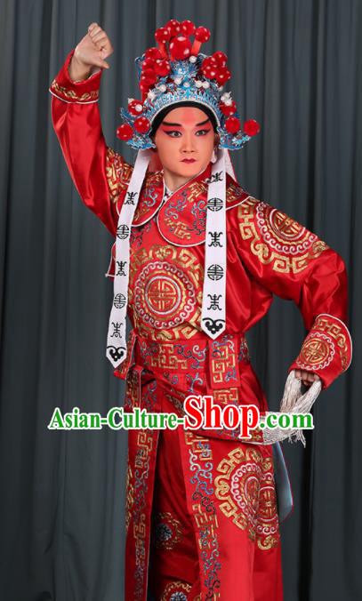 Professional Chinese Beijing Opera Takefu Costume Ancient Swordsman Red Clothing for Adults
