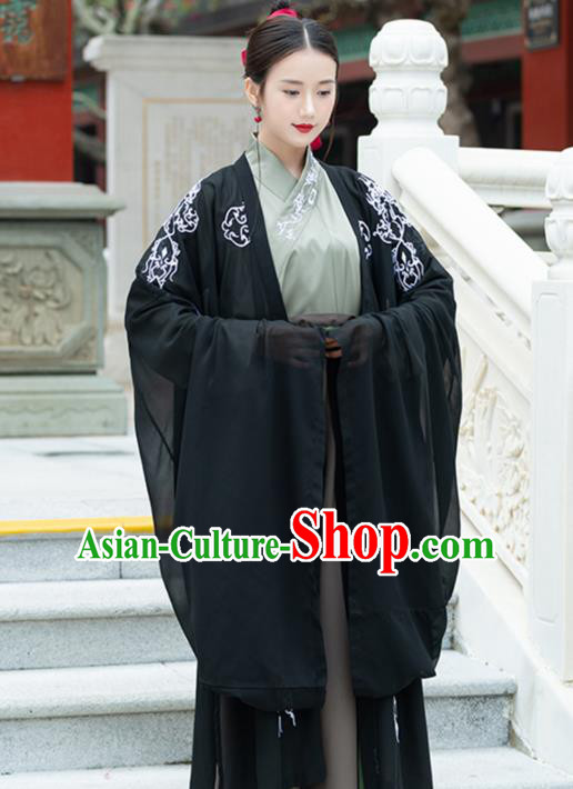 Chinese Ancient Black Hanfu Dress Traditional Jin Dynasty Swordswomen Replica Costume for Women