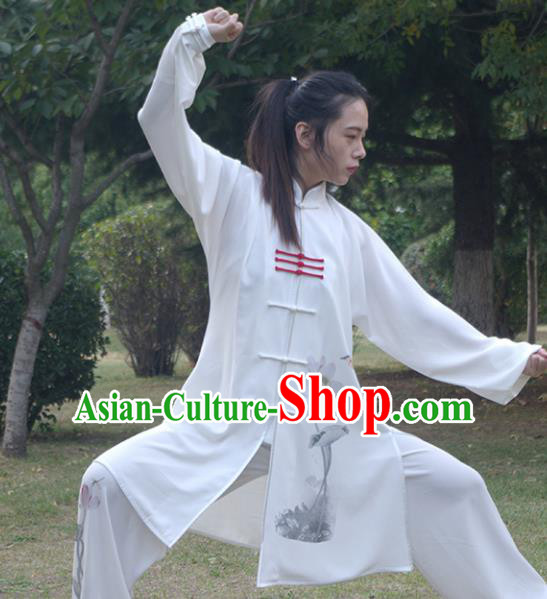 Top Group Kung Fu Costume Martial Arts Gongfu Training Uniform Painting Lotus Tai Ji Clothing for Women