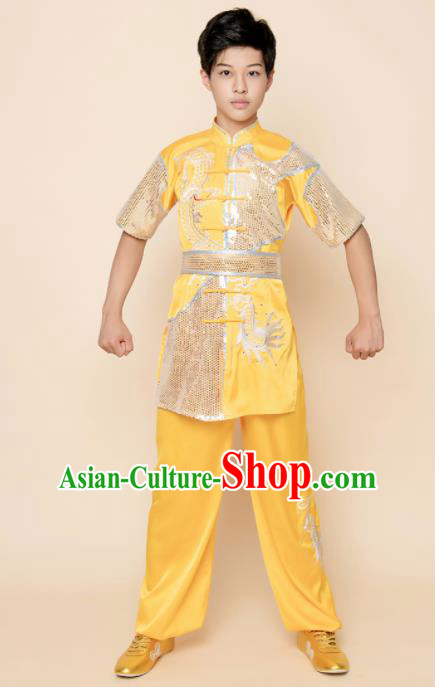 Top Kung Fu Competition Costume Group Martial Arts Gongfu Training Yellow Uniform for Men