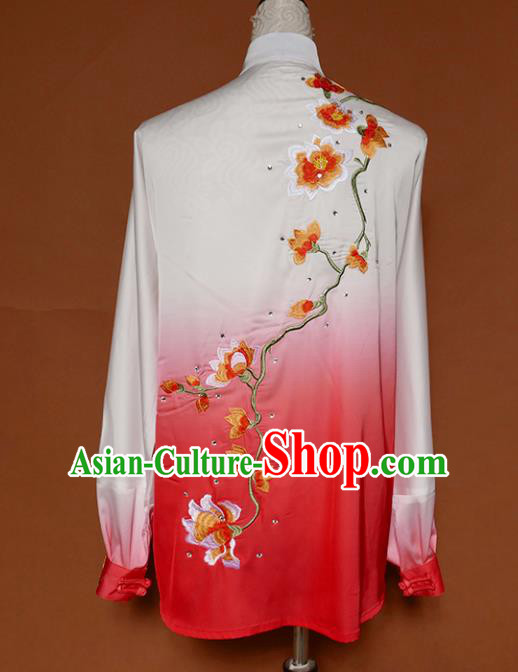 Top Grade Kung Fu Costume Martial Arts Training Tai Ji Embroidered Flowers Red Uniform for Adults