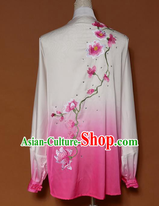 Top Grade Kung Fu Costume Martial Arts Training Tai Ji Embroidered Magnolia Pink Uniform for Adults