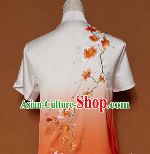 Top Group Kung Fu Costume Tai Ji Training Embroidered Magnolia Orange Uniform Clothing for Women