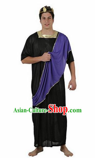 Traditional Greek Warrior Costume Ancient Greece Prince Black Chitons for Men