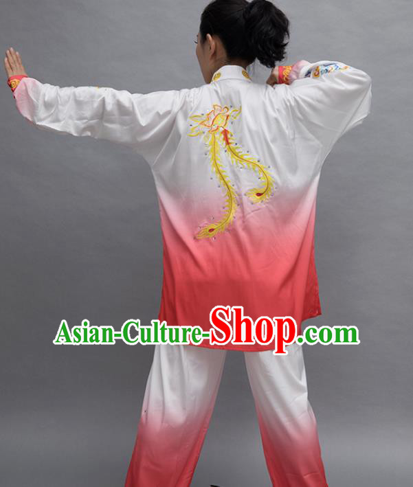 Top Tai Ji Training Embroidered Phoenix Orange Uniform Kung Fu Group Competition Costume for Women