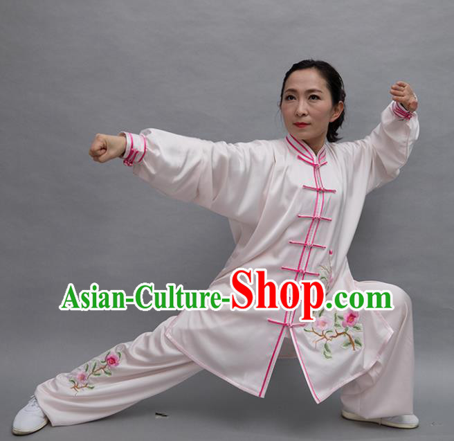 Top Tai Ji Training Embroidered Flowers White Uniform Kung Fu Group Competition Costume for Women