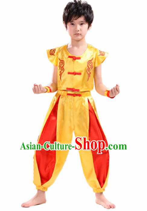 Chinese Traditional Dance Costume Folk Dance Drum Dance Yellow Clothing for Kids