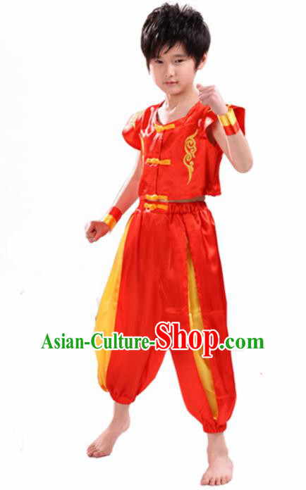 Chinese Traditional Dance Costume Folk Dance Drum Dance Red Clothing for Kids