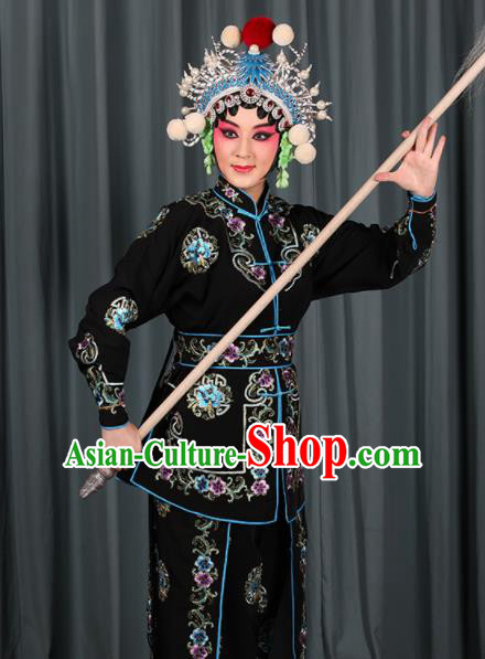 Professional Chinese Traditional Beijing Opera Blues Magic Warriors Black Costume for Adults