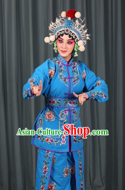 Professional Chinese Traditional Beijing Opera Blues Magic Warriors Blue Costume for Adults