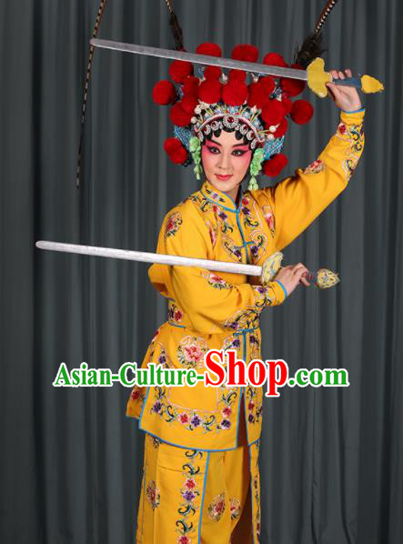 Professional Chinese Traditional Beijing Opera Blues Magic Warriors Yellow Costume for Adults