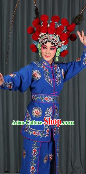 Professional Chinese Traditional Beijing Opera Blues Magic Warriors Royalblue Costume for Adults