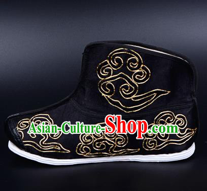 Professional Chinese Beijing Opera Takefu Shoes Ancient Traditional Black Embroidered Boots for Men